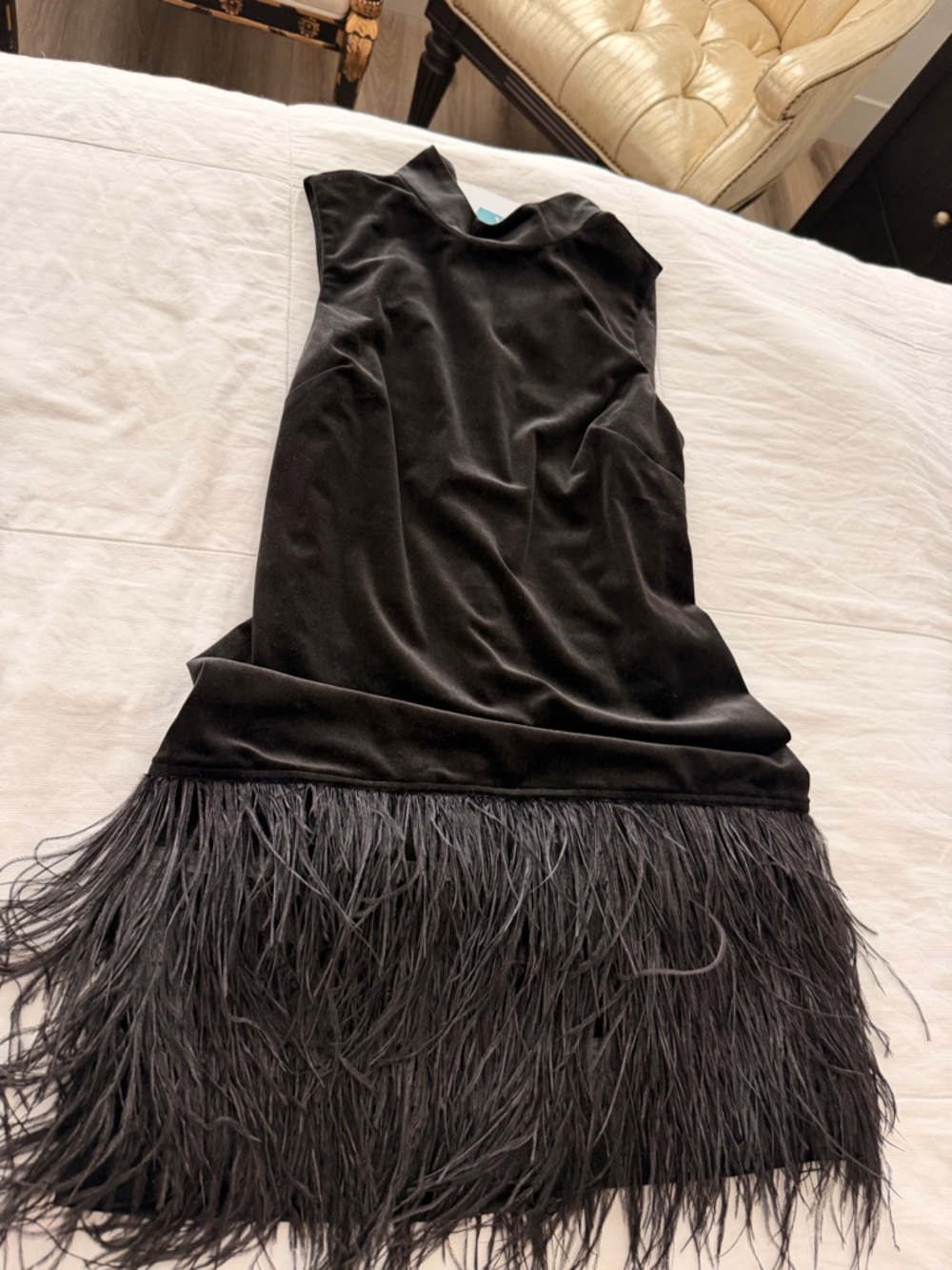 Tyler Boe Black Evening dresses with Feather Trim